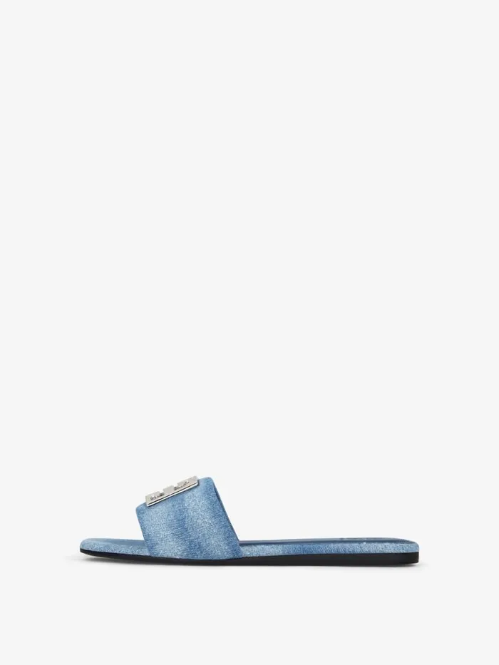 Women Slides and Sandals Givenchy 4G Mules In Washed Denim Medium Blue Women Slides and Sandals Givenchy 4G Mules In Washed Denim Medium Blue