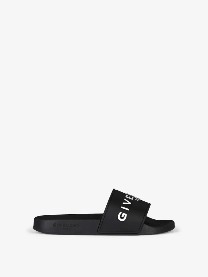 Women Slides and Sandals Givenchy Slide Flat Sandals In Rubber Black