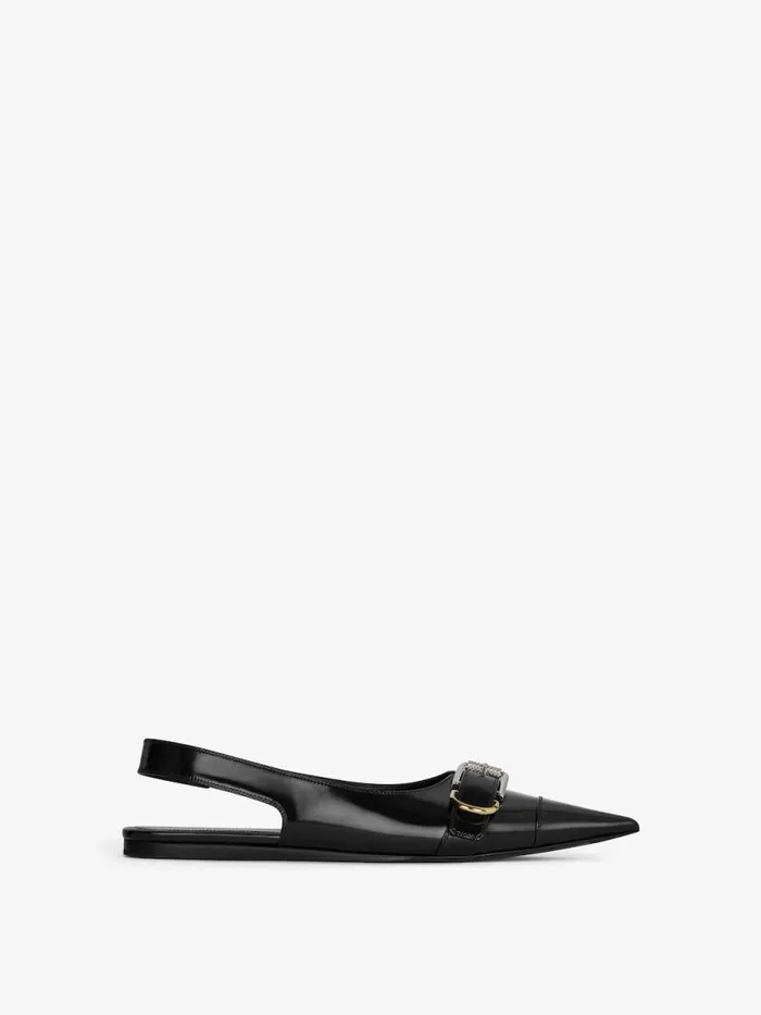 Women Slides and Sandals Givenchy Voyou Flat Slingbacks In Leather Black