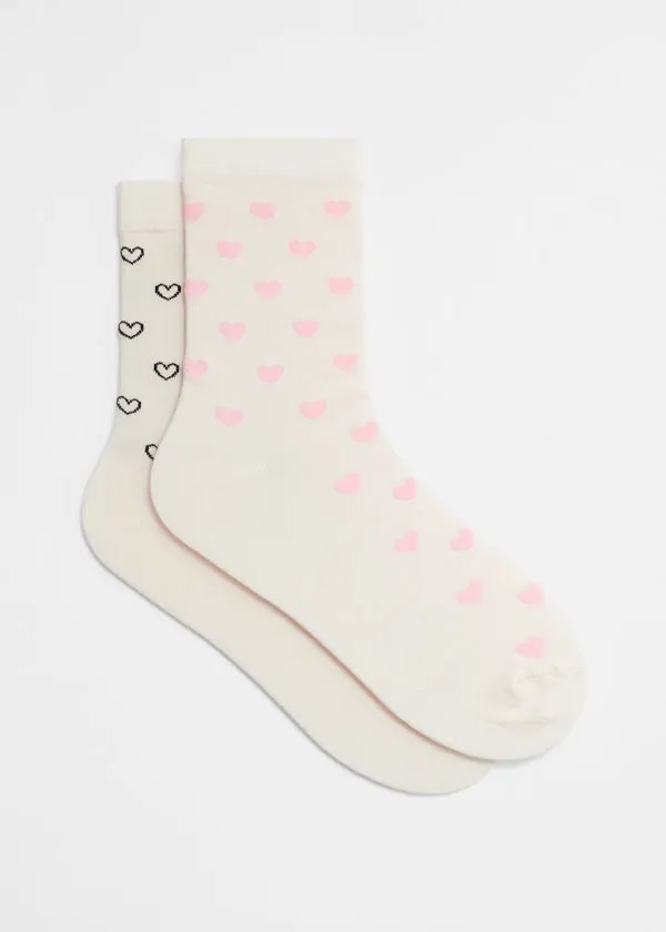 Women Socks and Tights and Other Stories 2Pack Heart Motif Socks White