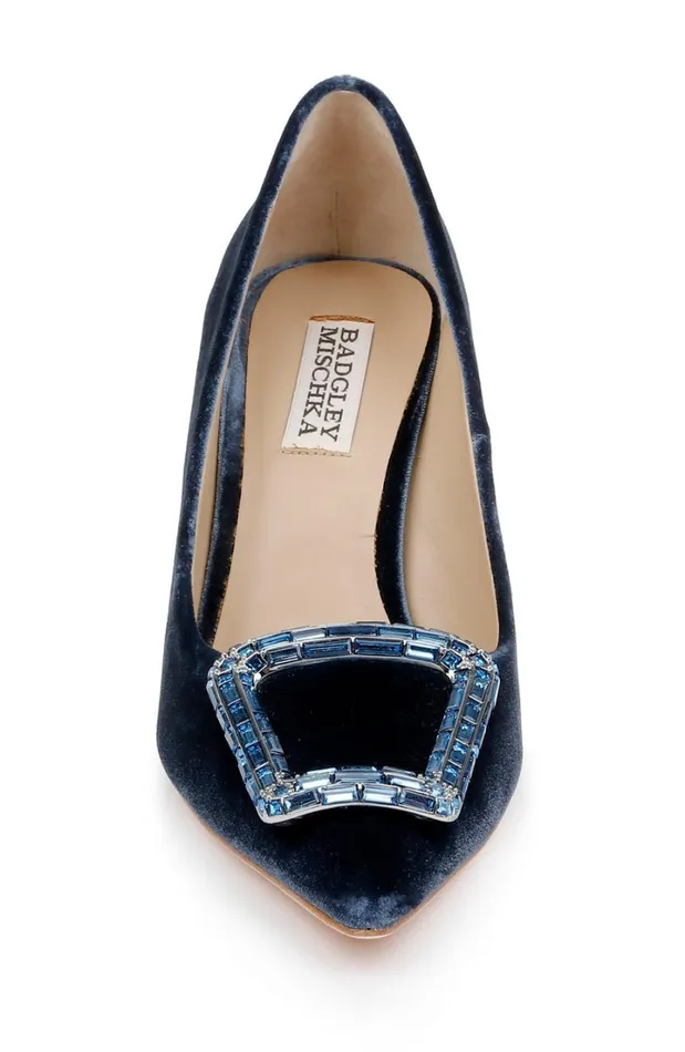 Women Stiletto Badgley Mischka Aubree Pointed Toe Stiletto Pumps With Crystal Buckle Black