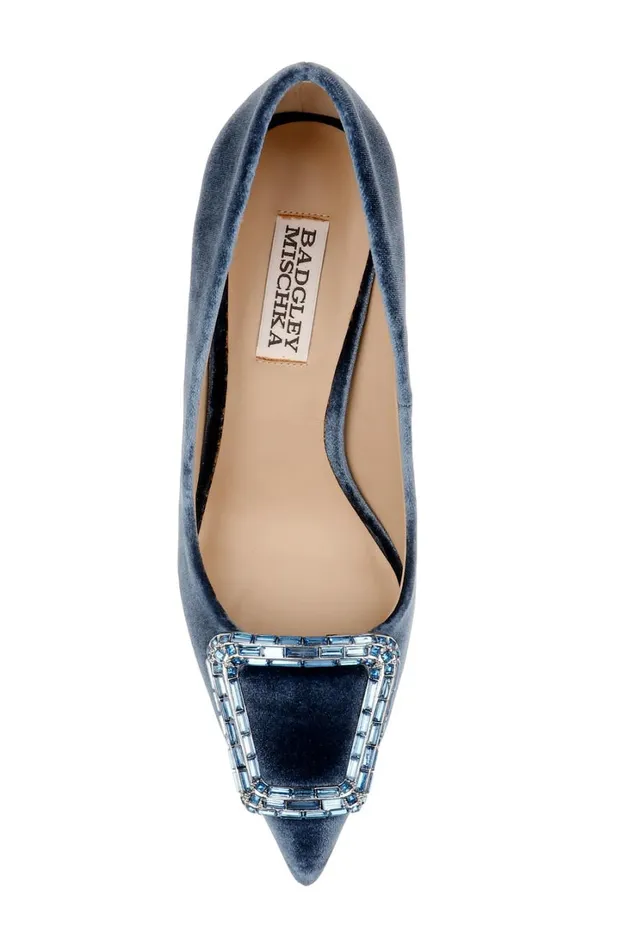 Women Stiletto Badgley Mischka Aubree Pointed Toe Stiletto Pumps With Crystal Buckle Black