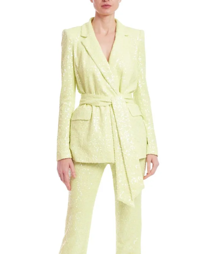 Women Suits Badgley Mischka Wrap Sparkle Blazer Lime