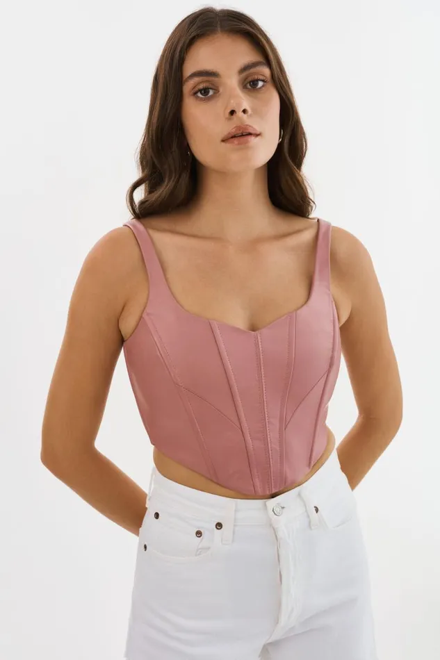 Women TABIA Leather Corset Top Mauve Pink LAMARQUE Tops