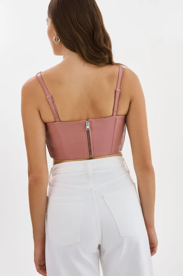 Women TABIA Leather Corset Top Mauve Pink LAMARQUE Tops Women TABIA Leather Corset Top Mauve Pink LAMARQUE Tops