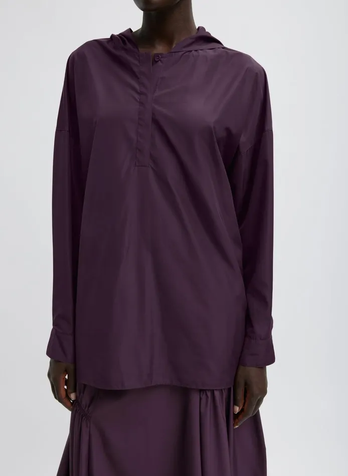 Women Tibi Jackets and Outerwear Shirred Nylon Hoodie With Cocoon Back