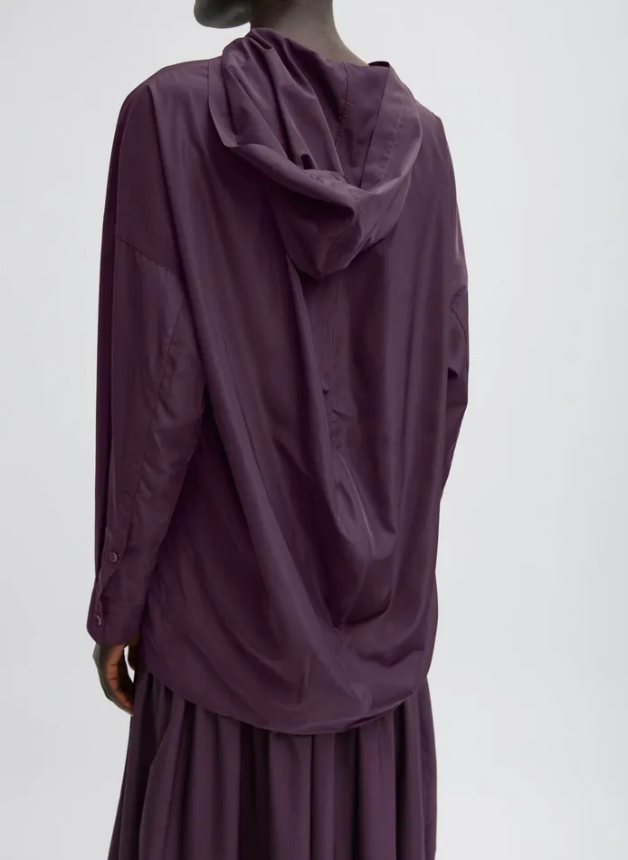 Women Tibi Jackets and Outerwear Shirred Nylon Hoodie With Cocoon Back