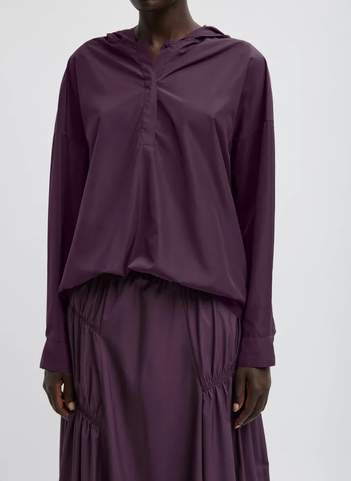 Women Tibi Jackets and Outerwear Shirred Nylon Hoodie With Cocoon Back