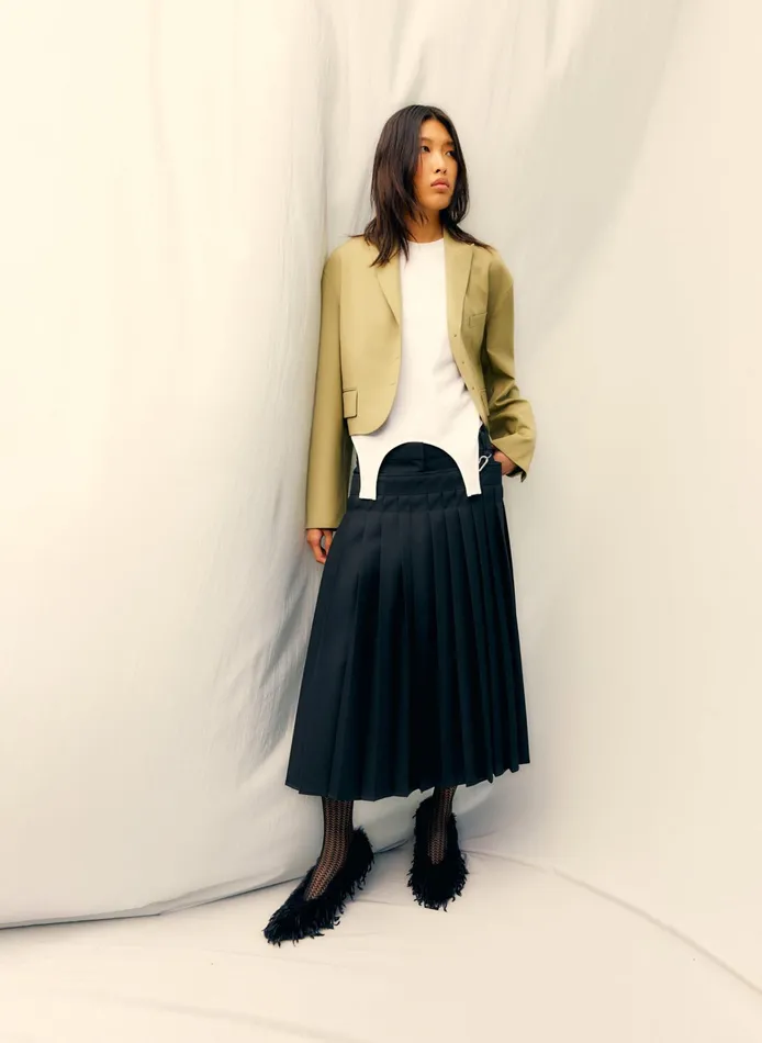 Women Tibi Skirts Grain De Poudre Convertible Pleated Skirt