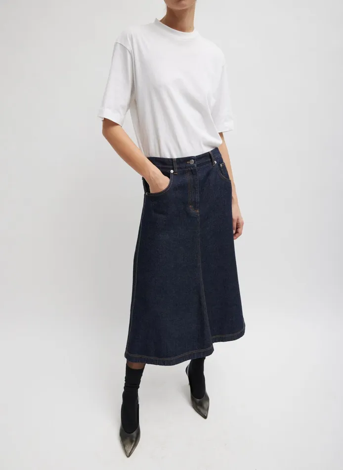 Women Tibi Skirts Indigo Denim Midi ALine Skirt