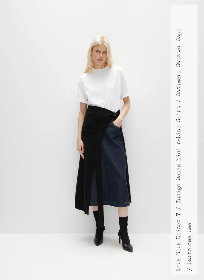 Women Tibi Skirts Indigo Denim Midi ALine Skirt