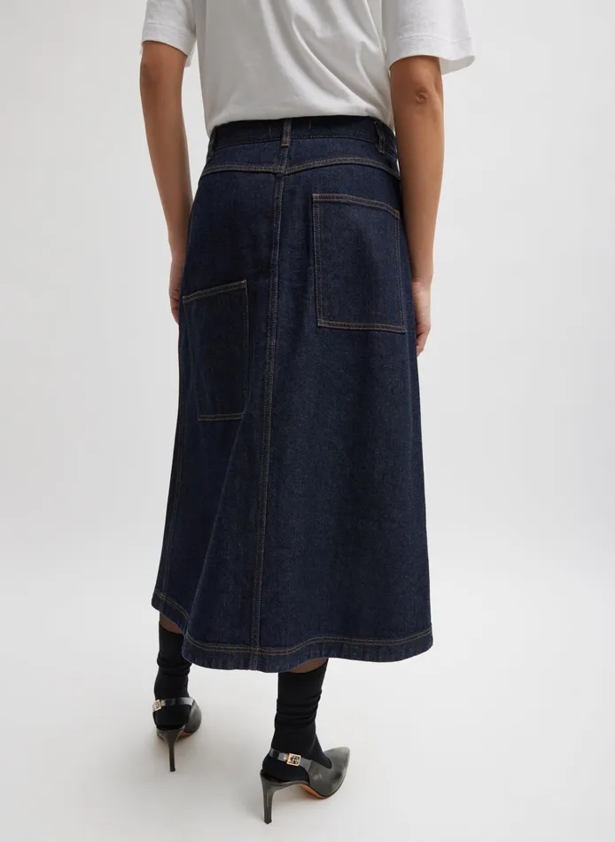 Women Tibi Skirts Indigo Denim Midi ALine Skirt