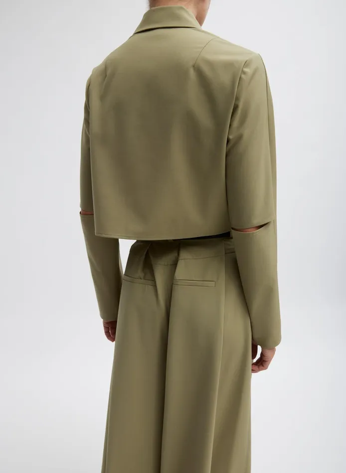 Women Tibi Suits Tropical Wool Cropped Lean Double Breasted Shirt Jacket