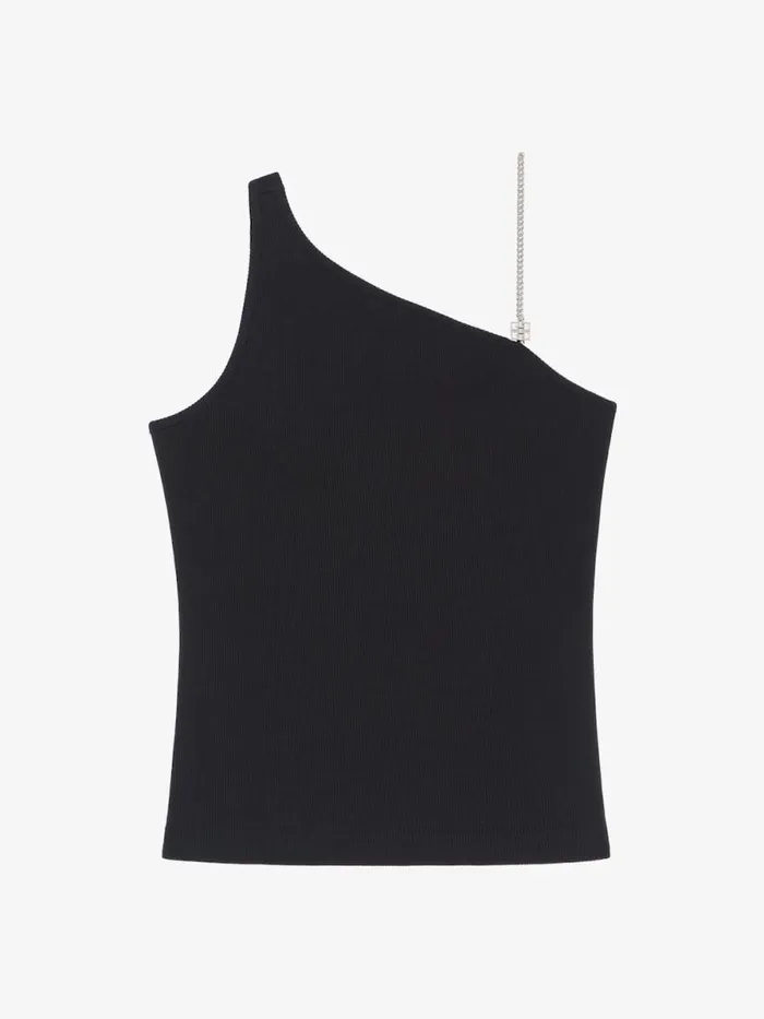 Women Tops and Shirts Givenchy Asymmetric Top In Cotton With Chain Detail Black
