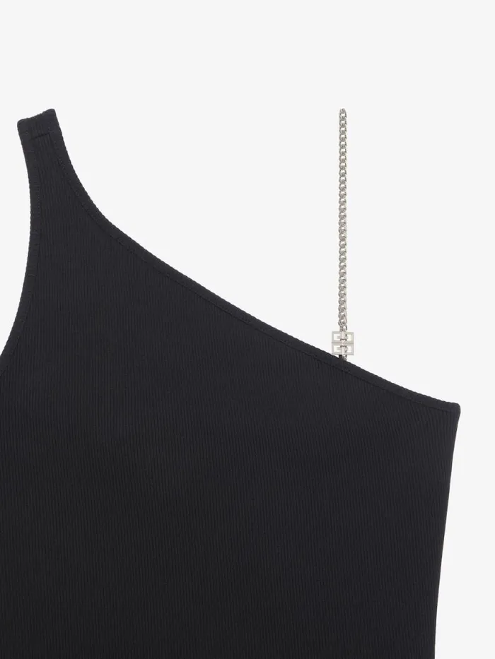 Women Tops and Shirts Givenchy Asymmetric Top In Cotton With Chain Detail Black