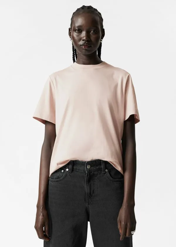 Women Tops and Tshirts and Other Stories Crewneck TShirt Light Pink