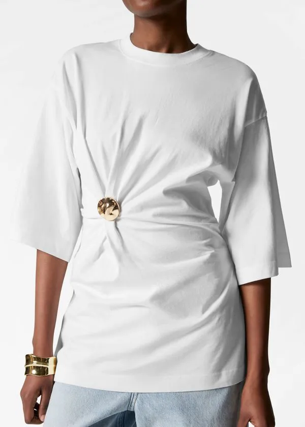 Women Tops and Tshirts and Other Stories Draped Brooch Tshirt White