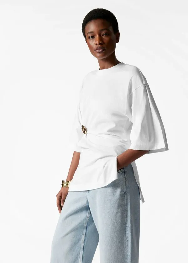Women Tops and Tshirts and Other Stories Draped Brooch Tshirt White