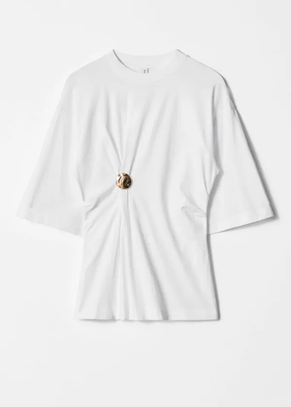 Women Tops and Tshirts and Other Stories Draped Brooch Tshirt White