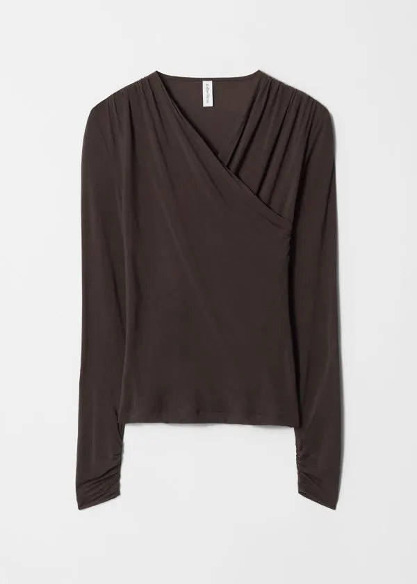 Women Tops and Tshirts and Other Stories Draped Crossover Top Dark Brown