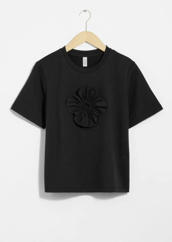 Women Tops and Tshirts and Other Stories FloralAppliqu TShirt Black