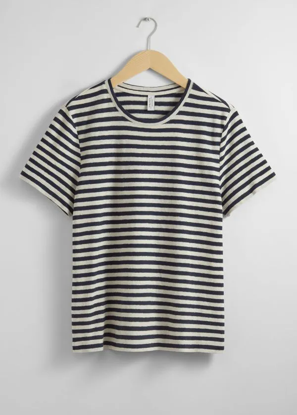Women Tops and Tshirts and Other Stories LinenBlend TShirt Navyandcream Stripes Women Tops and Tshirts and Other Stories LinenBlend TShirt Navyandcream Stripes