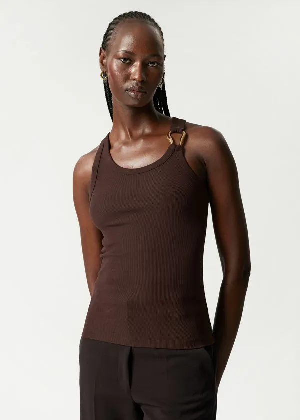 Women Tops and Tshirts and Other Stories MetalBuckle Tank Top Dark Brown