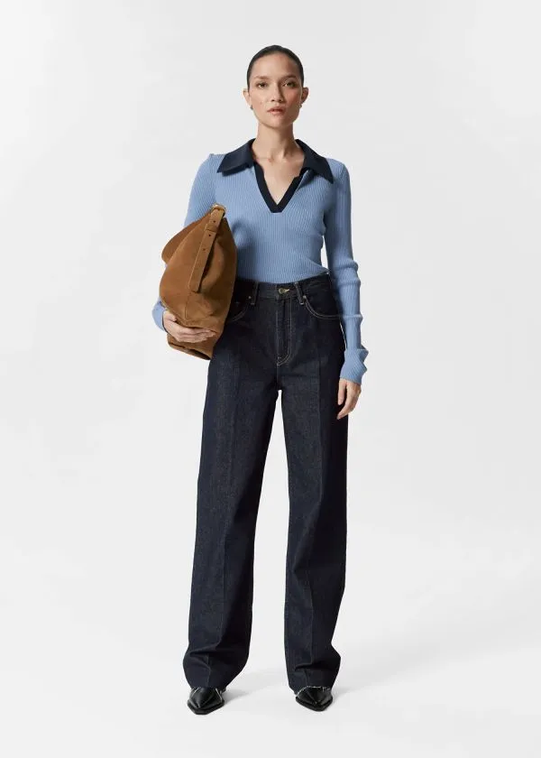 Women Tops and Tshirts and Other Stories Ribbed Polo Top Blue