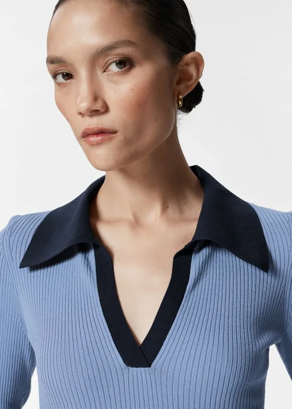 Women Tops and Tshirts and Other Stories Ribbed Polo Top Blue