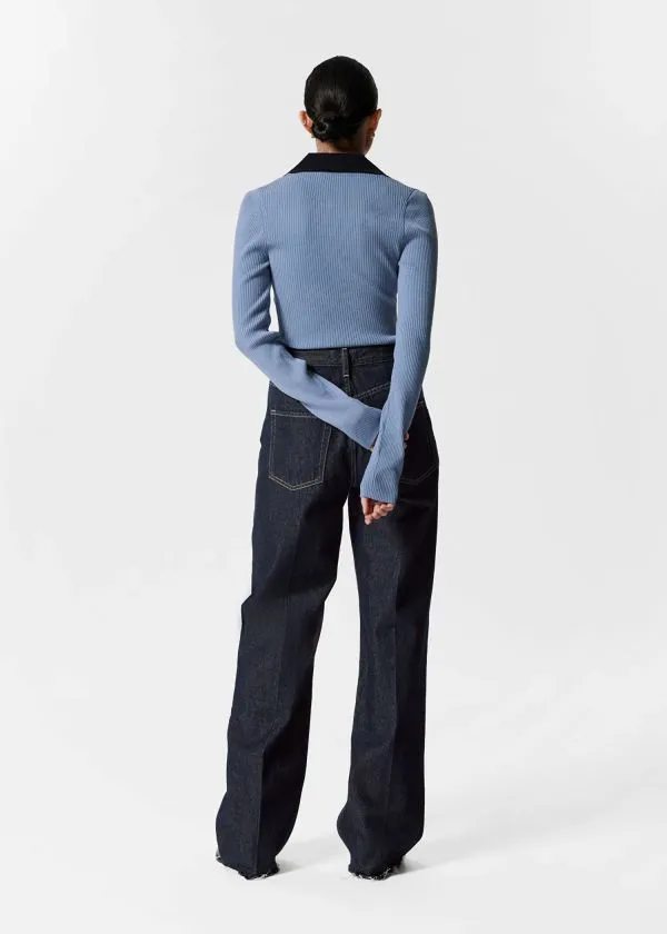 Women Tops and Tshirts and Other Stories Ribbed Polo Top Blue