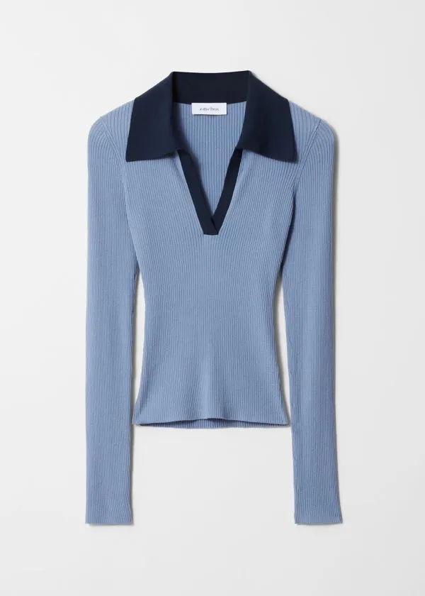 Women Tops and Tshirts and Other Stories Ribbed Polo Top Blue