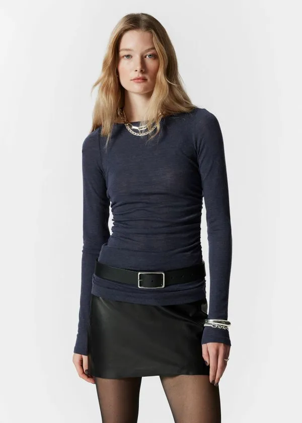 Women Tops and Tshirts and Other Stories Ruched Boatneck Top Navy Blue