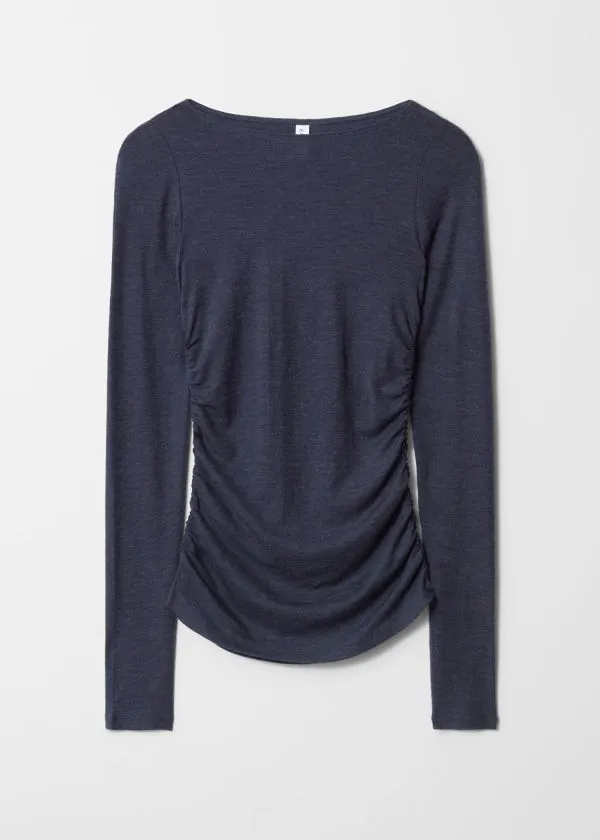 Women Tops and Tshirts and Other Stories Ruched Boatneck Top Navy Blue