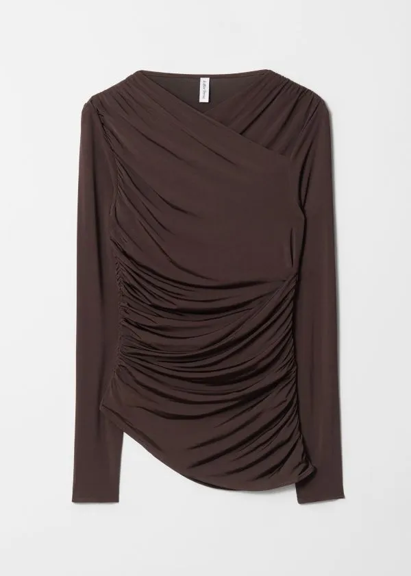 Women Tops and Tshirts and Other Stories Ruched Wrap Top Brown