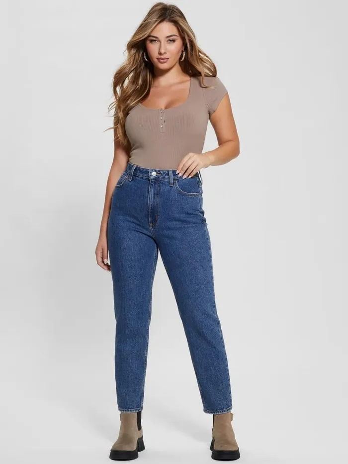 Women Tops GUESS Eco Karlee Henley Tee Silk Taupe Women Tops GUESS Eco Karlee Henley Tee Silk Taupe