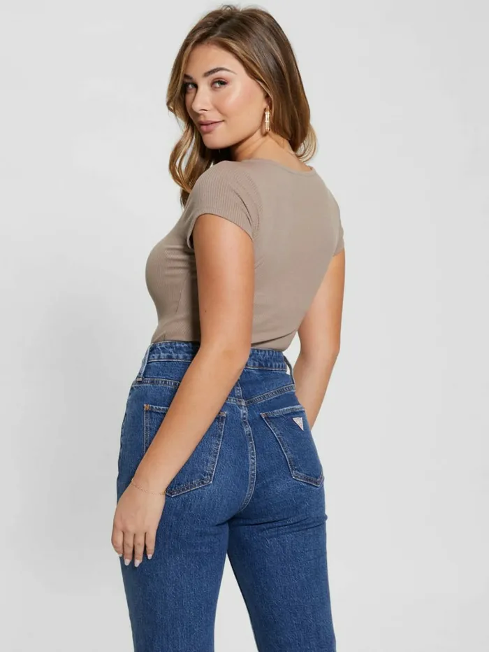 Women Tops GUESS Eco Karlee Henley Tee Silk Taupe Women Tops GUESS Eco Karlee Henley Tee Silk Taupe