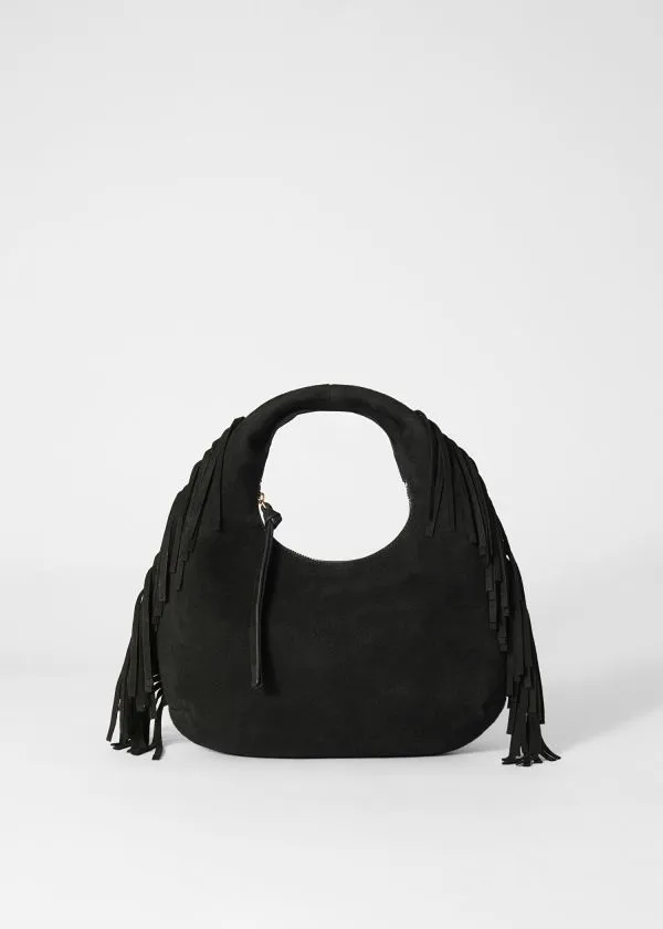 Women Tote Bags and Other Stories Small Fringed Suede Bag Black Suede