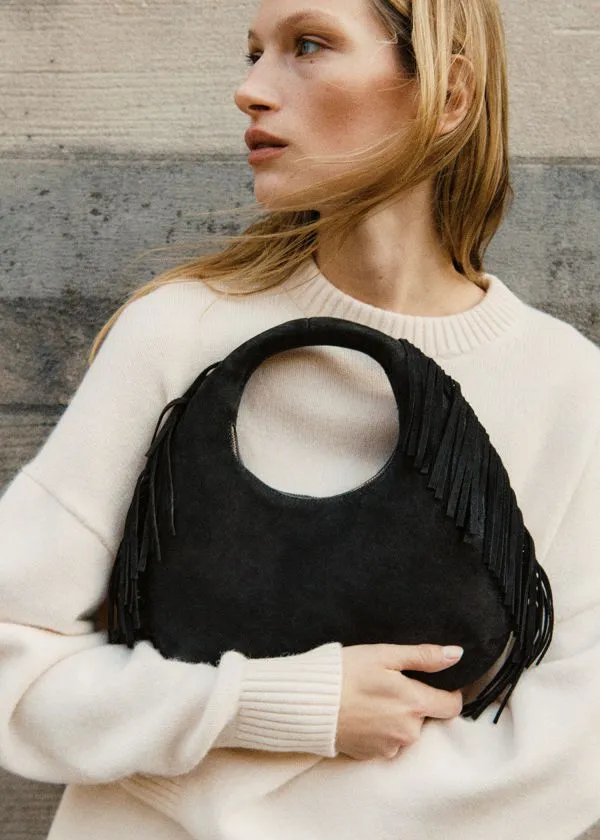 Women Tote Bags and Other Stories Small Fringed Suede Bag Black Suede
