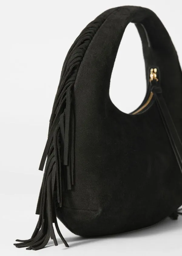Women Tote Bags and Other Stories Small Fringed Suede Bag Black Suede