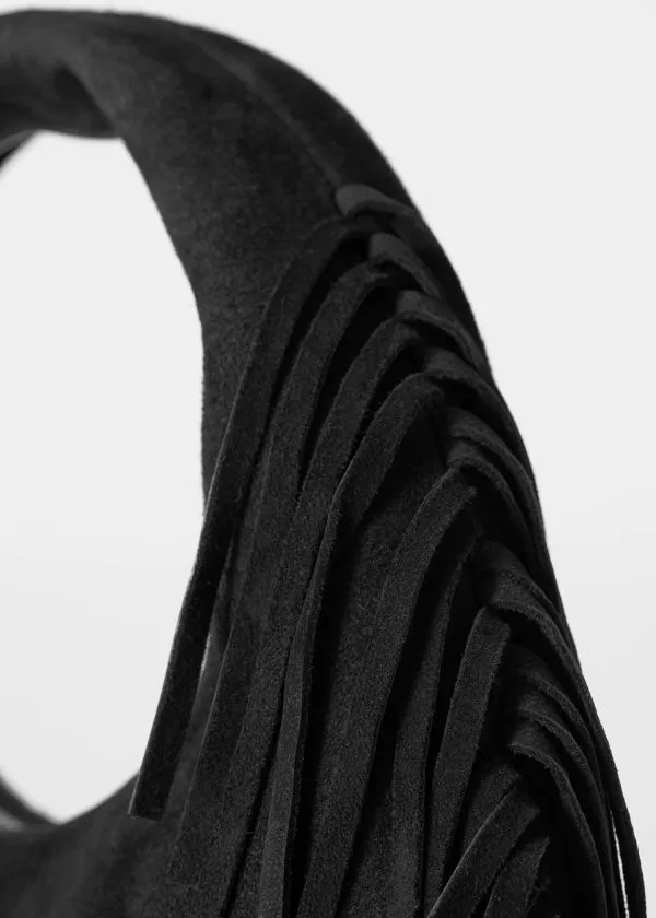 Women Tote Bags and Other Stories Small Fringed Suede Bag Black Suede