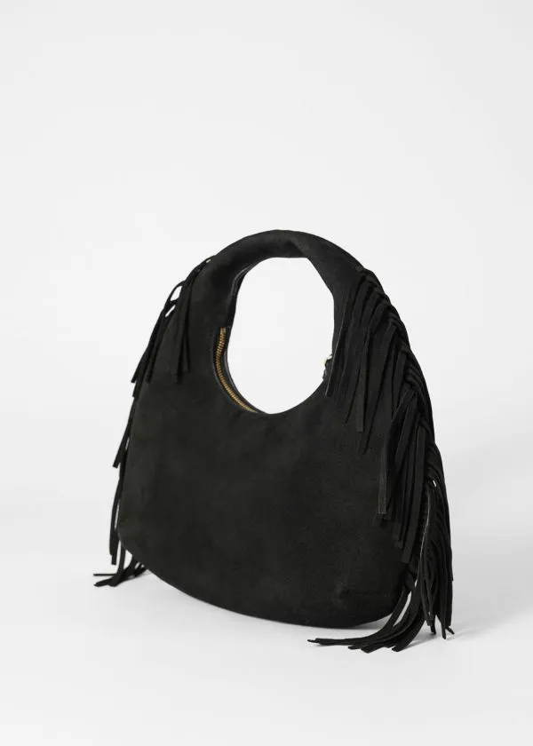Women Tote Bags and Other Stories Small Fringed Suede Bag Black Suede