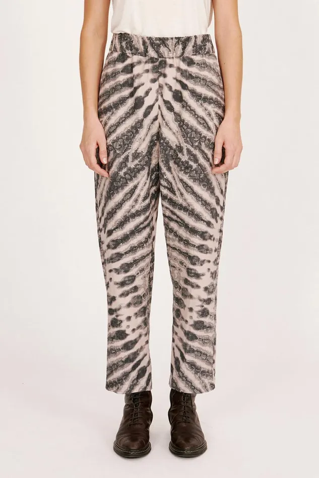 Women Treatment Print Khaki and Charcoal Fez Pant Raquel Allegra Bottoms