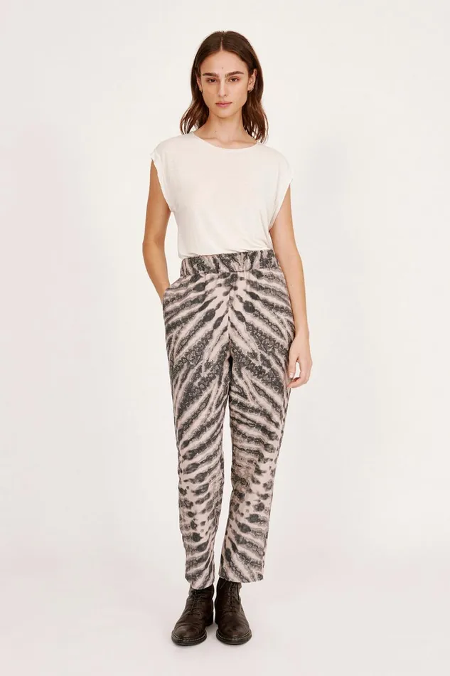 Women Treatment Print Khaki and Charcoal Fez Pant Raquel Allegra Bottoms
