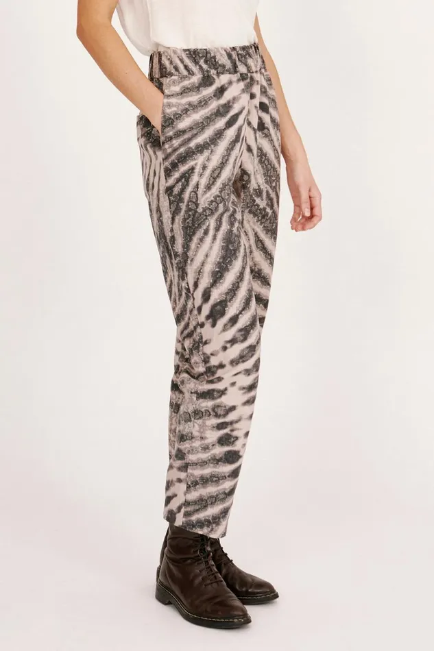 Women Treatment Print Khaki and Charcoal Fez Pant Raquel Allegra Bottoms