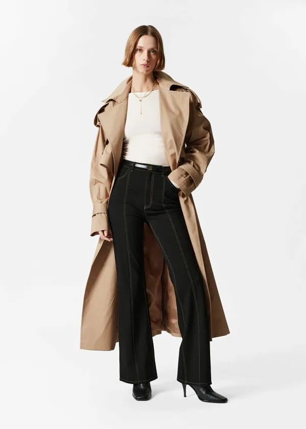Women Trousers and Other Stories Flared Topstitched Trousers Black