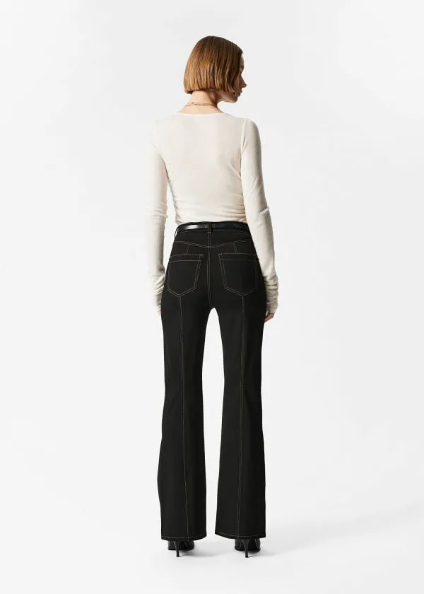 Women Trousers and Other Stories Flared Topstitched Trousers Black