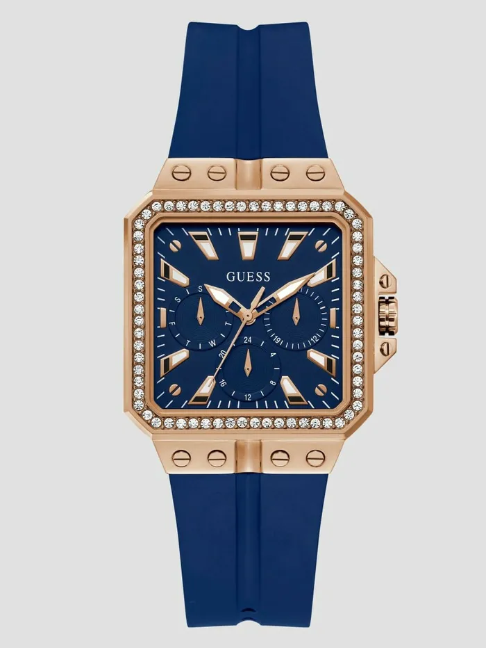 Women Watches GUESS GoldTone and Blue Silicone Multifunction Watch Rose Gold