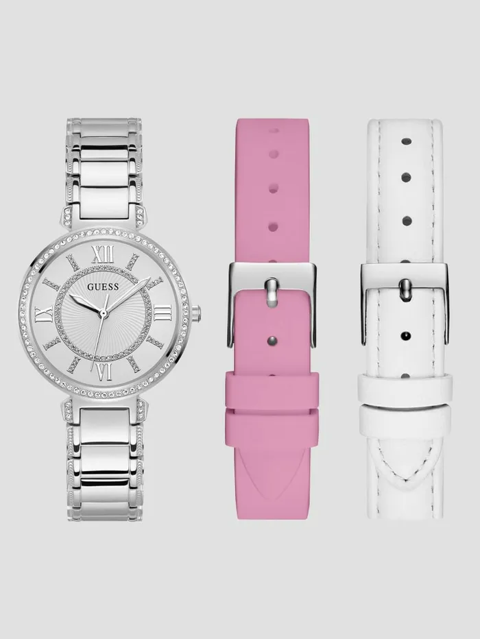 Women Watches GUESS SilverTone Analog Watch Set Rose Gold