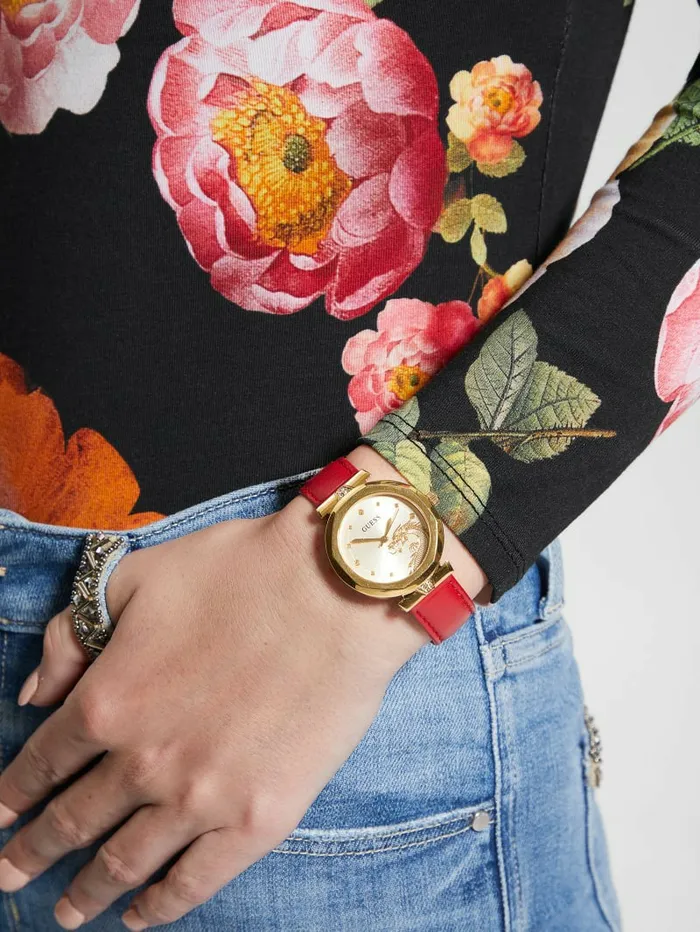 Women Watches GUESS TwoTone Leather Analog Watch Red Women Watches GUESS TwoTone Leather Analog Watch Red
