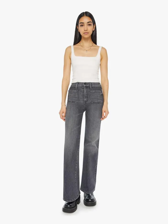 Women Wide Leg Mother Denim The Patch Pocket Twister Sneak Wash Up In Smoke